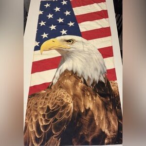 Vintage Hilasal Beach Towel American Eagle Flag 28 X 56” Patriotic 100% Cotton